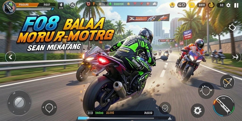 Tampilan seru gameplay motor racing di FO8 yang menegangkan.
