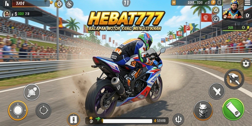 Tampilan gameplay seru dengan motor balap di HEBAT777.