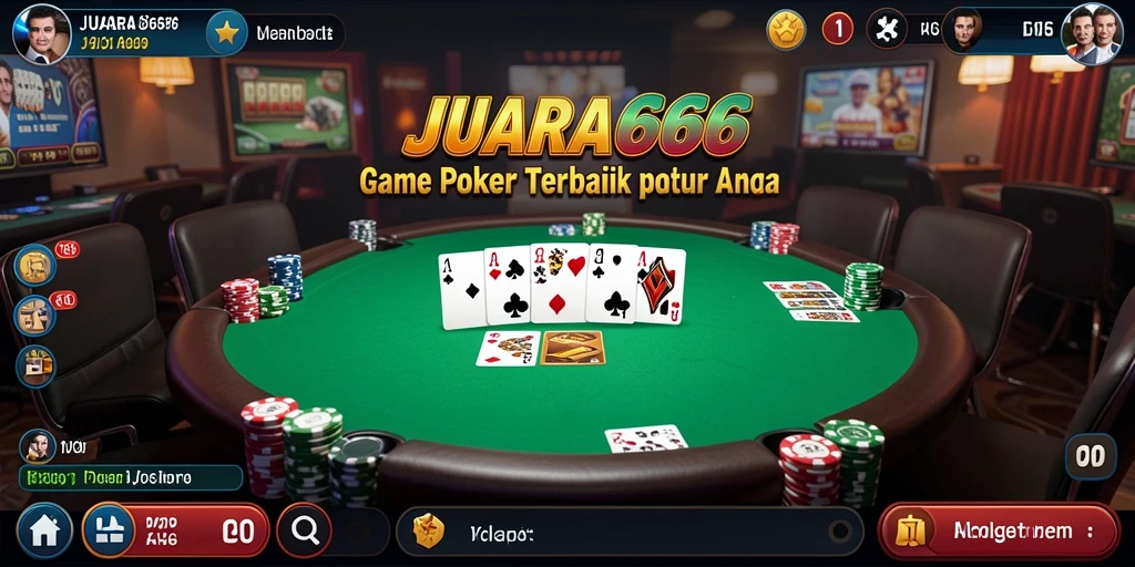 Tampilan gameplay yang menarik dalam JUARA666 dengan suasana poker yang kental.