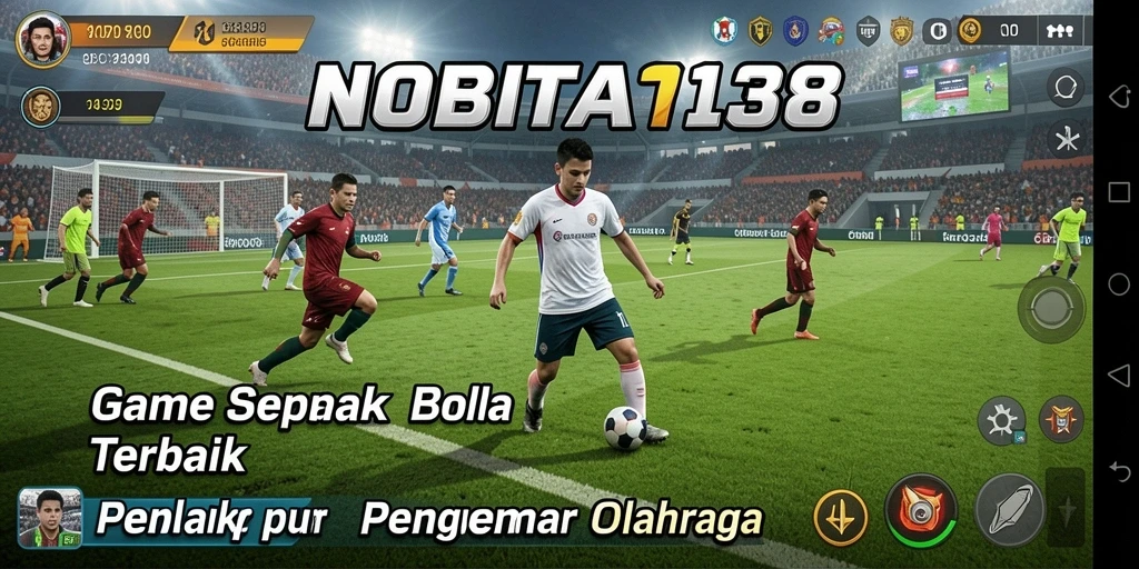 Screenshot gameplay NOBITA138, menampilkan aksi sepak bola yang mendebarkan.