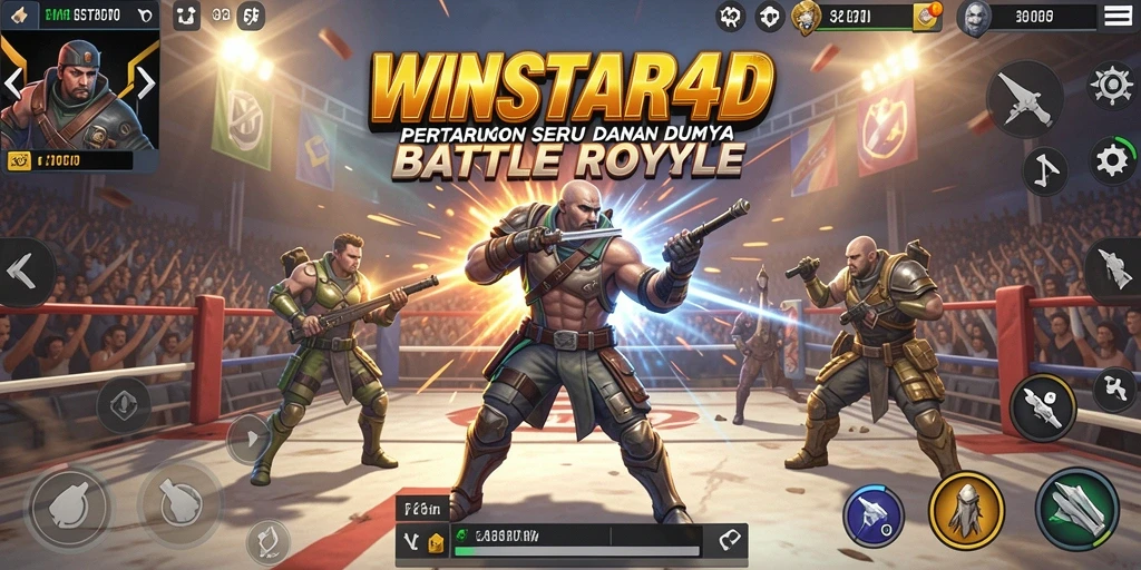 Screenshot gameplay WINSTAR4D menampilkan pertarungan seru di arena.